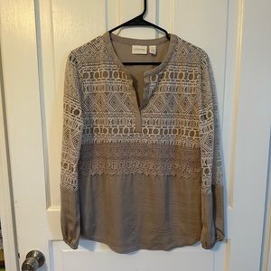 Beige blouse with trim